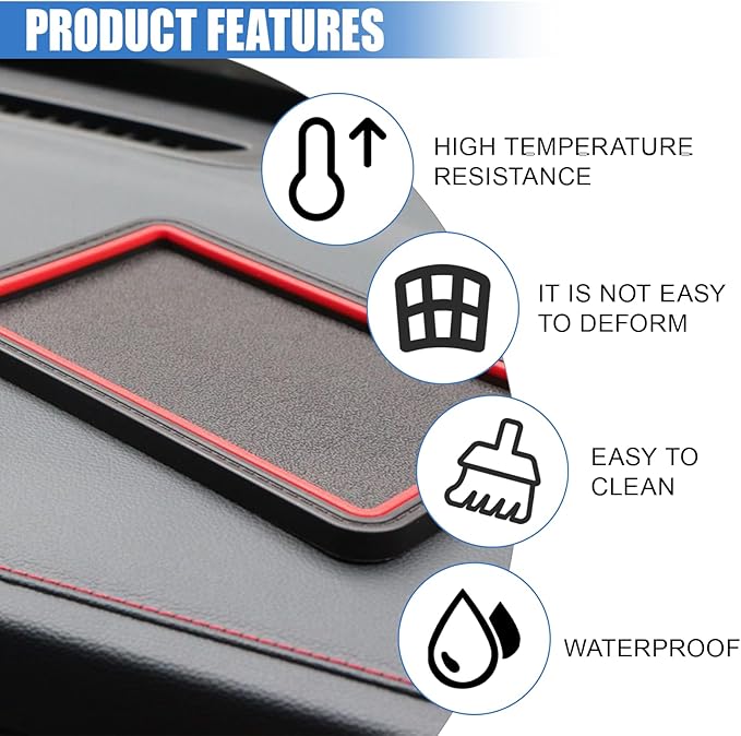 Car Dashboard Anti-Slip Grip Mat, Cell Phone Holder Gel Pad, Multifunctional Dashboard Sticky Pad, Universal Vehicle Interior Accessories for GPS, Keychains, Sunglasses (Red)