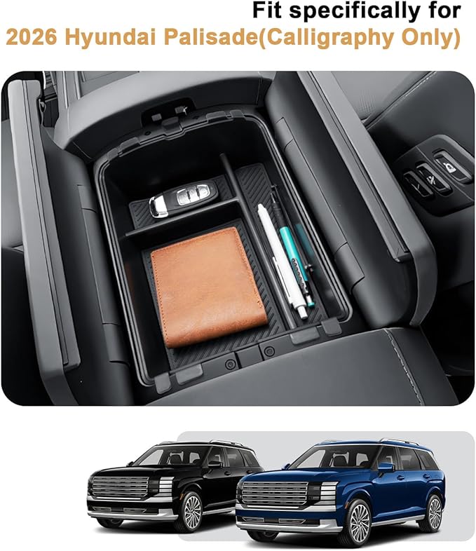 ECOZEN 2026 Palisade Center Console Organizer - 2 Pcs Upper & Lower For 2026 Palisade Armrest Box Organizer Tray - Compatible with 2026 Hyundai Palisade Hybrid Accessories - Only Fit Calligraphy Trim