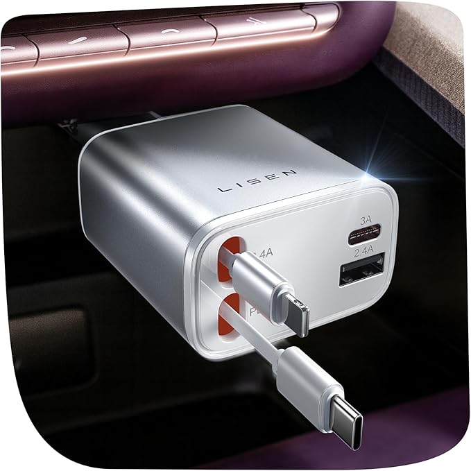 LISEN Retractable Car Charger for iPhone, for iPhone 17 Pro Max 16 15 14 13 12 Plus Mini, Cute 4 in 1 Retractable USB C Car Charger Fast Chareg for Women Men, 84W Fast Charging Car Accessorie