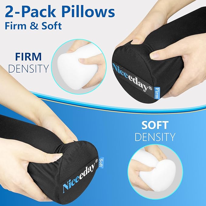 Lumbar Roll 2 Pack, Upgrated Soft & Firm Density with Non Slip Adjustable Straps, Low Back Lumbar Support for Office Chair & Car Seat Back Support Cushion, Lumbar Support for Car Seats, Desk Chair
