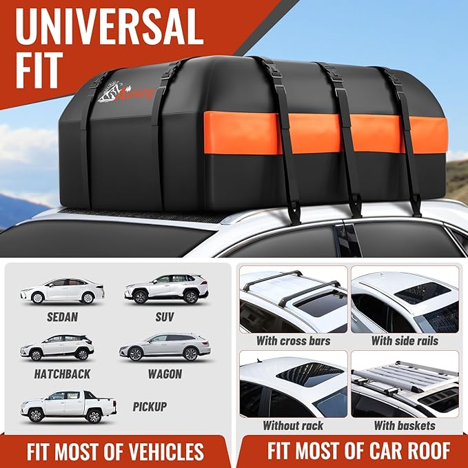 Car Rooftop Cargo Carrier Bag, Asinking 22 Cubic Feet Waterproof Tear-Resistant Car Roof Bag for All Vehicle with/Without Racks - Non-Slip Mat, 6 Door Hooks, 2 Extra Straps, Luggage Lock