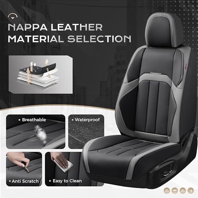 Coverado Car Seat Cover, Cover for Cars Front Seat, Premium Leather, Universal Fit Waterproof Seat Protectors, Car Seat Cushion Non-Slip for Most Cars-BlackGray
