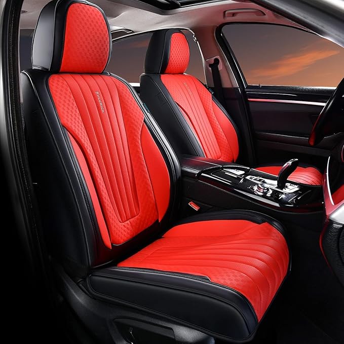 FLORICH Car Seat Covers, Premium Leatherette Car Seat Covers Front Seats, Waterproof Leather Seat Protectors, Automotive Seat Protectors Universal Fit for Most Sedans Cars SUV Trucks, Black&Red