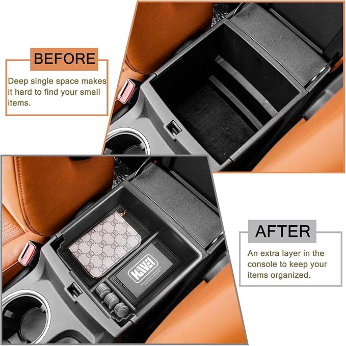 HGWEI Center Console Organizer Compatible with Ford Ranger 2019 2020 2021 2022 2023 XL XLT Lariat Accessories, Armrest Storage Box Secondary Insert Tray, Black