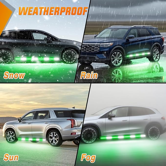 Nilight 2PCS 70 Inch Emergency Strobe Light Strip with Controller 864 LED Green White Running Board Lights Flexible Side Flashing Warning Caution Safety Waterproof for Truck Construction Pickup