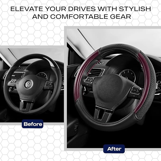 Skechers Air-Cooled Steering Wheel Cover,Leather Car Steering Wheel Cover Universal Fit 14" 1/2-15" Car Wheel Protector for Men Women Fit Suvs,Vans,Sedans,Car,Trucks,Brown