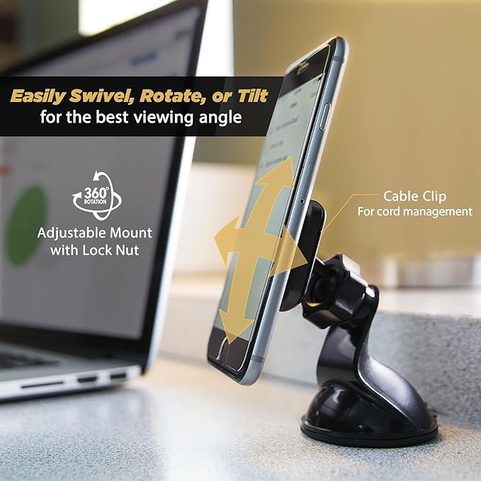 Scosche MAGWSM2 MagicMount Magnetic Suction Cup Mount for Car Windshield or Dashboard, 360° Adjustable Magnet Head, Universal Cell Phone Holder for Car, Compatible with iPhone, Samsung & All Devices