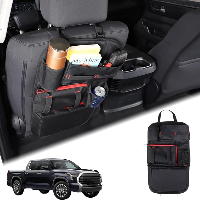 Aunginsy Back Seat Car Organizer Compatible with Toyota Tundra 2022-2025 Multifunctional Backseat Storage Bag Pocket Stabilizing Side Straps Soft Adjustable Shoulder Strap/Hardened Buckles Accessories