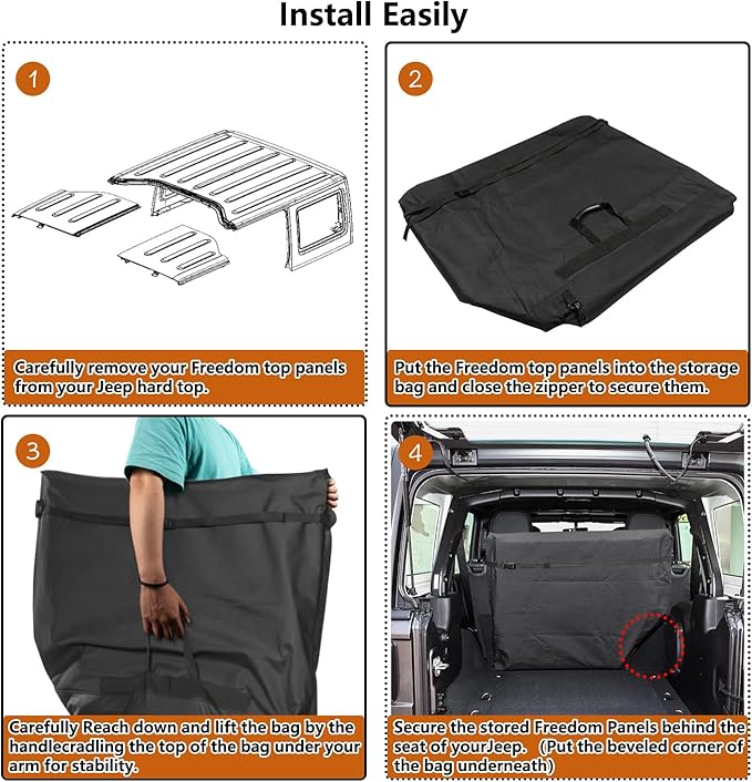 Hard Top Freedom Top Panels Storage Bag for All 2007-2025 Jeep Wrangler JK JKU JL JLU Sports Sahara Freedom Rubicon Unlimited Gladiator JT 2 and 4 Doors