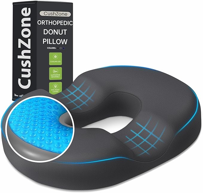 Donut Pillow Seat Cushion - Cooling Gel Outdoor Chair Cushions, Memory Foam Seat Cushion for Office & Home, Car Seat and Patio Furniture Cushions, Hemorrhoids Pillow and Tailbone Pain Relief, Grey