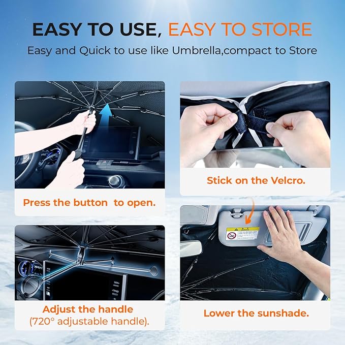 Windshield Sun Shade Umbrella for Toyota Rav4 Accessories 2013-2024 2025, UV Block Rav4 Sun Shade for Car Windshield, Heat Shield Car Sunshade for Rav4 & Rav 4 Front Window Windshield.