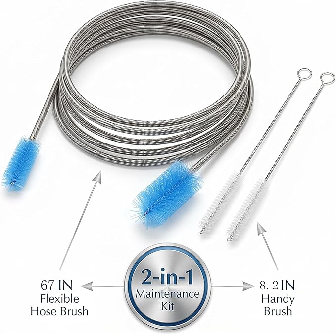 67" Flexible Drain Brush Set, Double Ended Long Hose Pipe Cleaner with 2 Pcs 8.2" Straw Cleaning Brushes, Nylon Tube Cleaner Tool for Refrigerator Defrost, Aquarium Filter, Sink Drain