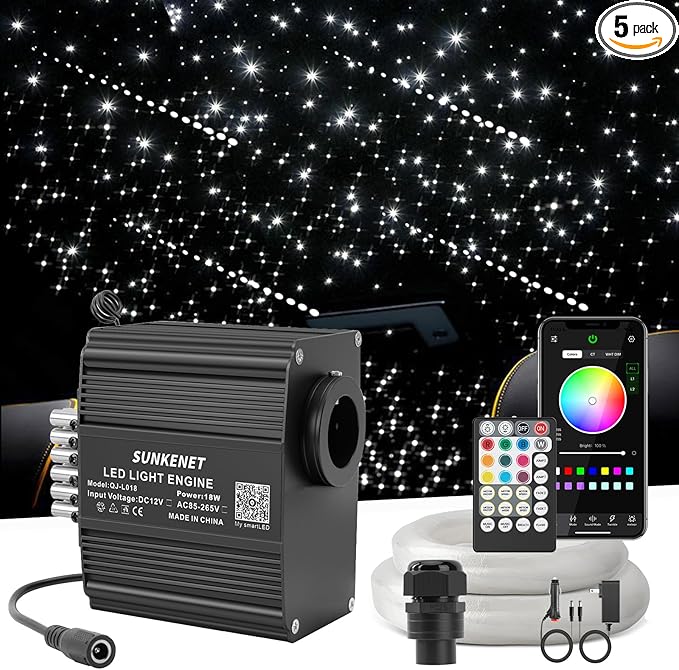 12W Twinkle&Meteor 2 in 1 RGBW Starlight Headliner Kit, 450pcs*0.03in*9.8ft+96pcs Shooting Star Lights for Car/Home Ceiling, Fiber Optic Lights with Bluetooth APP/Remote Control/Music Effect