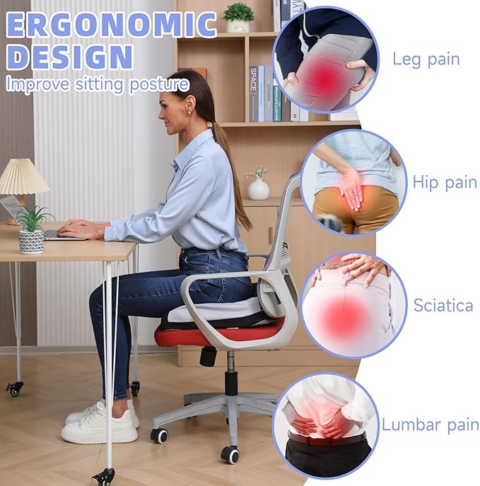 Seat Cushions for Office Chairs Wheelchair Cushion for Long Sitting Back Pain，Memory Foam Seat Car Computer Desk Chair Cushion，Coccyx Cushion for Tailbone Pain Relief Cushion Office Chair Green