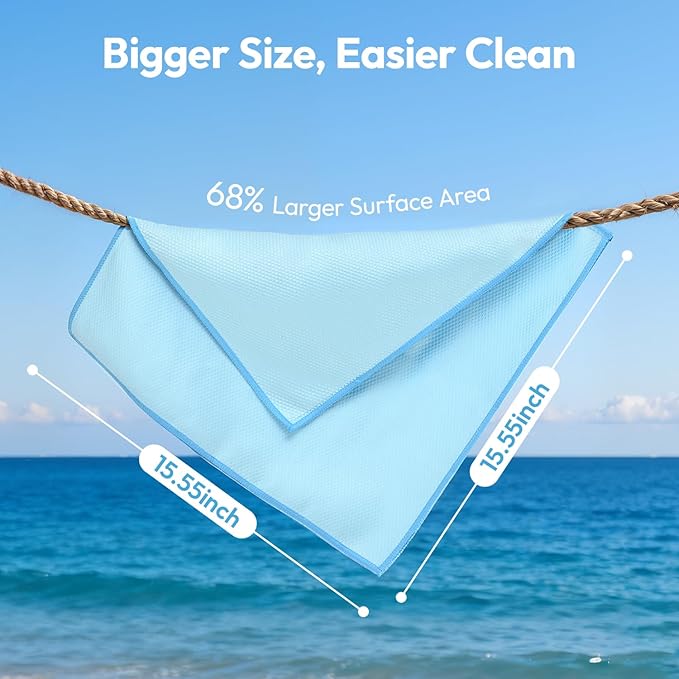 Microfiber Glass Cleaning Cloth 6 Pack, 15.5x15.5 Inch Blue Magic Cleaning Rags, Lint Free Streak Free Reusable Towels for Windows, Mirrors, Cars, Screens, Kitchen and Stainless Steel Surface
