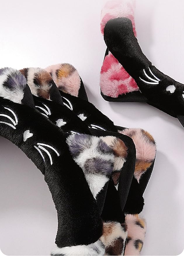 Dotesy 3D Ear Furry Cheetah Car Steering Wheel Cover Set Fluffy Faux Wool Steering Wheel Protector Leopard Anti-Slip Soft Warm Car Accessories for Women (Pink Brown)