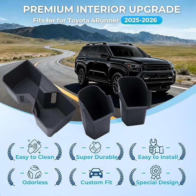 Cup Holder Inserts for Toyota 4Runner 6th Gen 2026 2025, Front & Rear TPE Center Console Interior Accessories Cup Holders Covers Protector for 2025-2026 4 Runner, Black