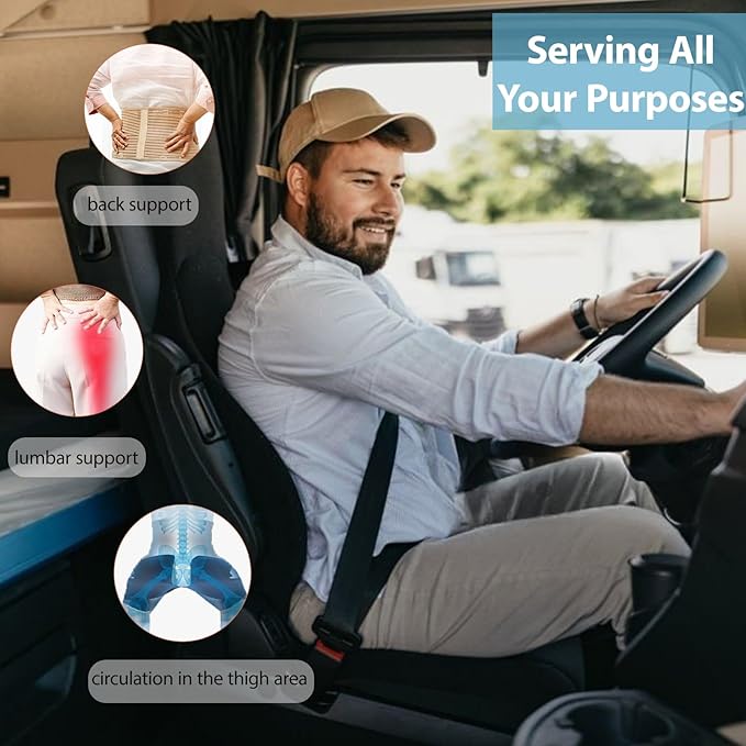 Semi Truck Seat Cushion with Lumbar Support - 2-Pieces Foldable & Separable for Truck Drivers - Pressure Relief & Enhanced Comfort - Heavy Duty Adjustable Car Seat Back Cushion for Men & Women