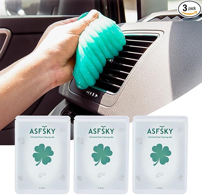 ASFSKY Car Cleaning Gel for Car Interior（Air Vents, Dashboard, Center Console, Cup Holders, Seat Seams, etc.） Removes Dust, and Debris, Reusable, No Residue Cleaner (3, Green)