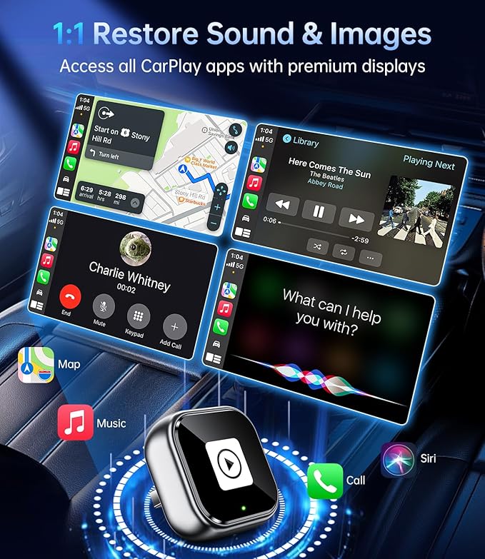 YUHUO Wireless Carplay Adapter, Wired CarPlay to Wireless,Mini USB Design for Car Play&Android Auto, 2025 Upgrade Easy Use Fast Stable Connection for iPhone (Gray)