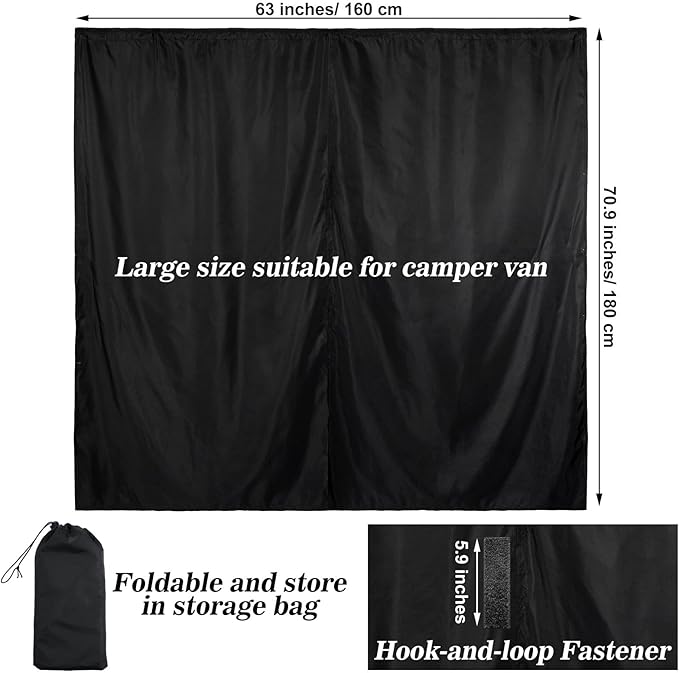 71 x 63 Van Privacy Curtain in Cab or Rear Light Blocking Cab Divider Curtains Campervan Kit for Van RV Truck for Travel Nap Camping
