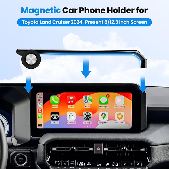 Karltys 2800gf Magnetic Phone Holder, Screen Base Phone Mount with iPhone MagSafe, 360° Rotation Phone Holder for Toyota Land Cruiser J250 250 2024 2025 2026 8/12.3" Screen Accessories