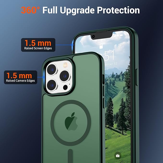 SUPFINE Magnetic for iPhone 13 Pro Max Case (Compatible with MagSafe) (Military Grade Drop Protection) Translucent Matte Shockproof Phone Case,Forest Green