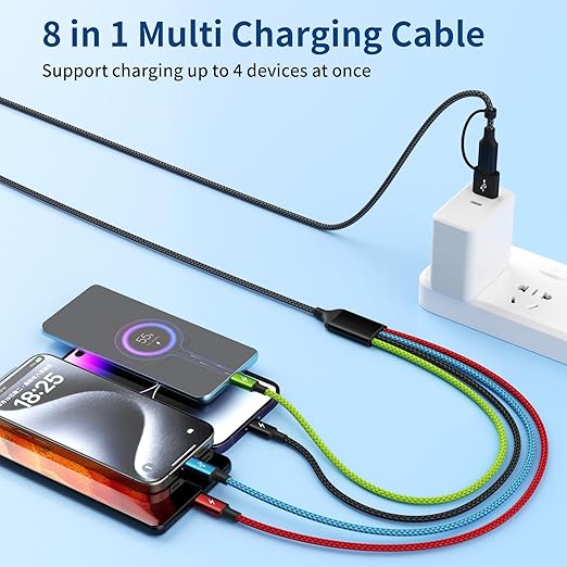 4 in 2 Multi Charging Cable [2Pack 5FT], USB C Splitter with 3 Type-c/1IP, Chargers for Multiple Devices, Compatible with Most Cell Phones/Tablets and More