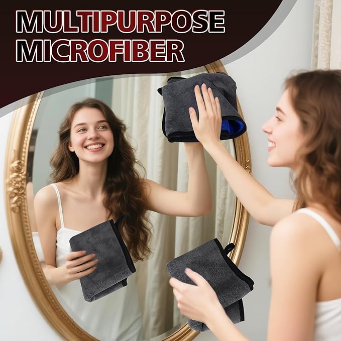 2 Pack Microfiber Cleaning Cloth, 23"x 11" Extra Large Microfiber Towels, Ultra Absorbent Car Washing Towels, Reusable Lint Free Streak Free Cleaning Rags for Car, Kitchen, and Window