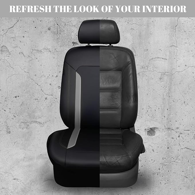 CAR PASS Universal Leather Car Seat Covers Full Set, Waterproof Durable PU, Airbag SRS, 2zipper in Rear, Faux Leather Seat Covers 5 Seats Fit for SUV Pick-up Truck Vehicle Black with Grey