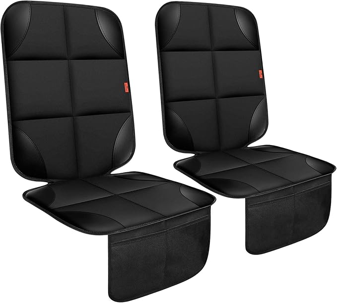 XHYANG Car Seat Protector 1 Pack Car Seat Cushion Mat Thickest Padding,Waterproof 600D Fabric Car Seat Covers for Non-Slip Backing Mesh Pockets for Baby and Pet (Black, 2 Pcs)