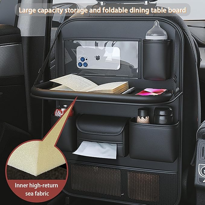 Popular Items Rear Seat Organizer, Premium Waterproof PU Leather Car Seat Back Pocket with Stain Proof iPad Storage, Black