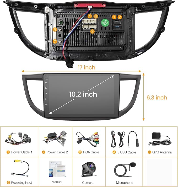 8 Core 6GB+128GB Car Radio for Honda CRV 2012-2016,10.2 Inch QLED Touch Screen Car Stereo with Carplay&Android Auto,WiFi,GPS Navigation,Bluetooth5.0,FM&AM Radio