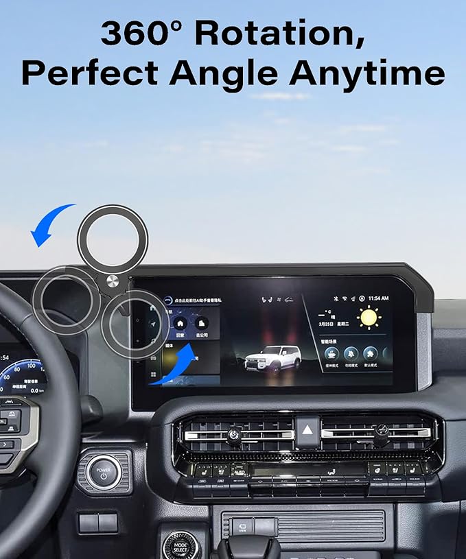 Car Phone Holder for 2024 2025 2026 Toyota Land Cruiser LC250 Accessories Apply to 8/12.3 Inch Touch Screen Fixed Clip Magnetic Cell Phone Mount Hands-Free 360 Degree Rotation