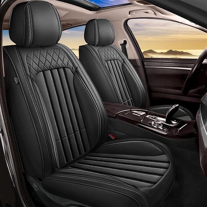 Car Seat Covers Fit for Kia Sorento 2007-2023 2024 2025: Front Set Waterproof Leather Vehicle Seat Cushion Luxury Automotive Protector Easy to Install(2 Seats, Black)
