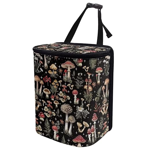 Forest Mushroom Car Trash Can with Lid, Cute Leakproof Car Trash Garbage Bag Hanging Vehicle Trash Bin Small Portable Automotive Garbage Cans Organizer for Back/Front Seat/Console