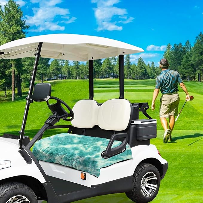 YOKYHOM Golf Cart Seat Covers for 2 & 4 Passenger Carts, Thick Short Plush with Non-Slip Backing, Ultra Soft Seat Towel Blanket, Fits EZGO, Club Car, Yamaha, 51"x30.5", Blue Green