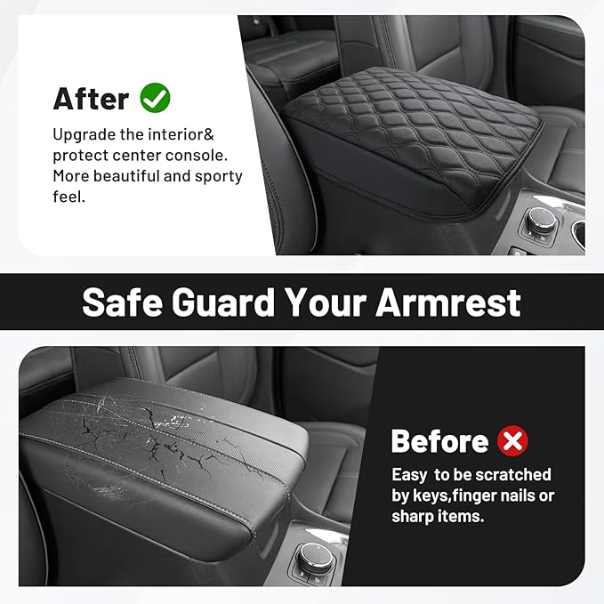 Autorder Center Console Cover for 2018-2024 Chevrolet Traverse Accessories Armrest Cushion Cover Nappa Leather Middle Console Covers Traverse Console Cushion Pad Anti-Scratch