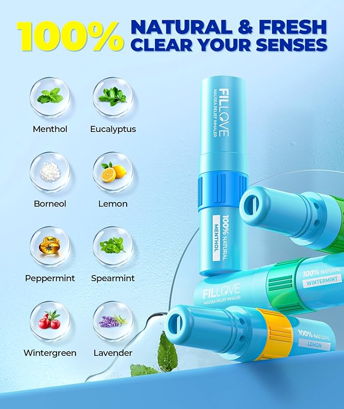 1s Fast Nausea Relief Nasal Stick With 2-in-1 Motion Sickness Ease, 100% Natural Essential Oils For Chemo & Pregnancy Nausea Relief, Non-Drowsy Travel Essentials & Cruise Essentials For Car, Airplane