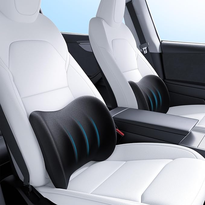 Wigoo 2026 Lumbar Support Pillow for Car [Ergonomic Design, Pressure Relief] Back Cushion for Driving Seat, Back Support Pillow for Car-Office Chair, Fits All Vehicles (Black 2-Pack)