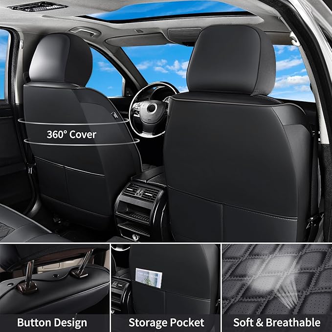 Huidasource Tacoma Seat Covers Full Set, Leather Pickup Truck Seat Cushion Cover Front & Rear Fit for 2016-2023 Double & Crew Cab Toyota Tacoma SR SR5 Limited TRD Sport/Pro/Off Road(Full Set/Black)