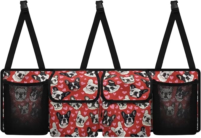 Car Trunk Organizer Pink Heart Dogs Collapsible Hanging Cargo Bag for Grocery Cargo Large Capacity Car Storage Bag with 3 Adjustable Buckles,Easy to Install