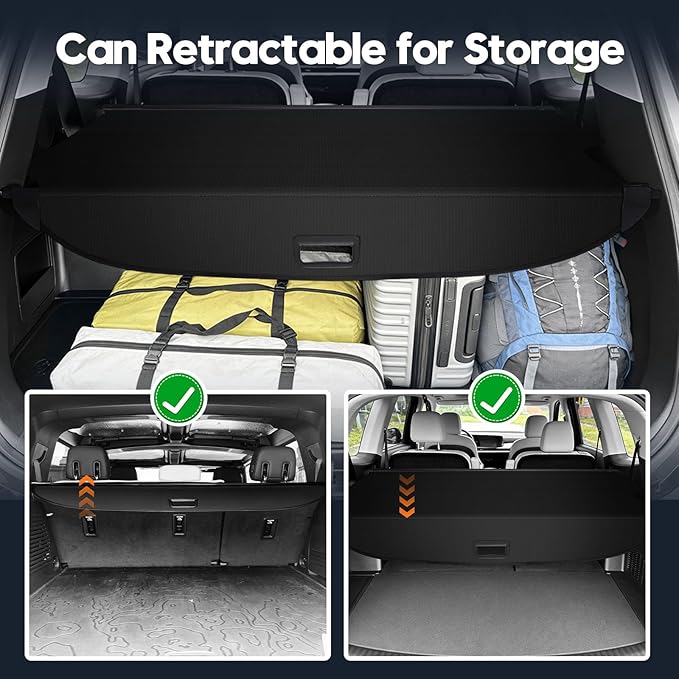 Powerty Retractable Cargo Cover for 2020-2025 Kia Telluride - Canvas Texture Trunk Cover Privacy Screen Rear Security Shade for Telluride Accessories