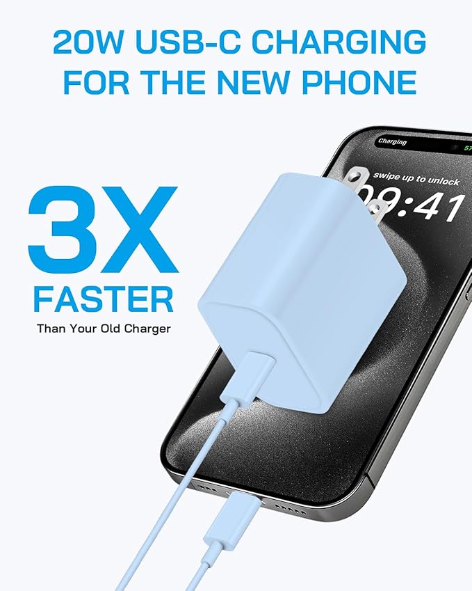 3 Pack AISNI Fast Charger Block Compatible with iPhone 17 16 15 Charger Fast Charging USB C Charger Long Type C Chargers Cord 6 FT for iP17 Air/17 Pro Max/16/15 Pro Max Series and Type C Device-Blue