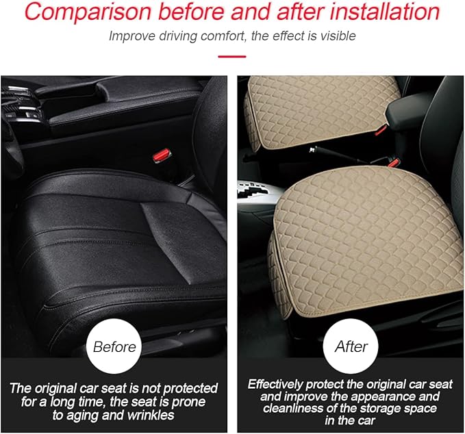 3PCS Set Car Seat Cushion for Front and Back Seat, 3D Soft Linen Breathable Auto Seat Cover, Comfort Non-Slip Rubber Bottom, Car Accessories (Beige/3PCS)