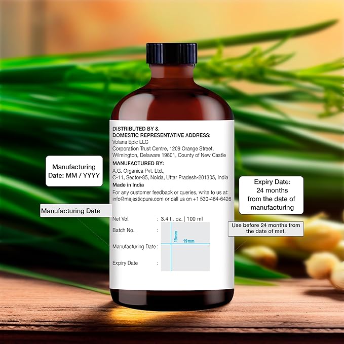 Majestic Pure Essential Oil with Glass Dropper - 100% Pure and Natural - Essential Oils for Diffuser, Aromatherapy, Soap and Candle Making, Lemongrass Essential Oil, Lemongrass Oil, 3.4 Fl Oz