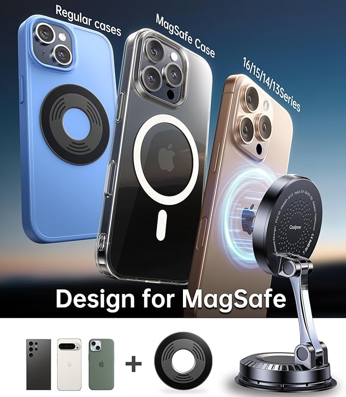 Coolpow for MagSafe Car Mount Charger【15W Faster Charging】Magnetic Wireless Car Charger for iPhone【Super Strongest Adhesive】Magnetic Phone Holder for Car Dashboard for iPhone 17 Pro Max 16 15 14 13 12