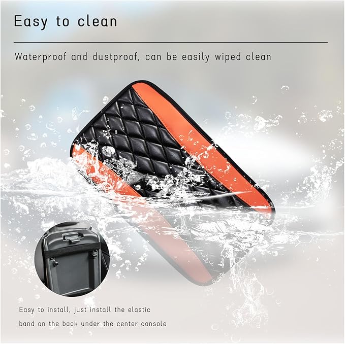 Car Center Console Cushion Pad, Universal Leather Waterproof Armrest Seat Box Cover, Comfortable Auto Armrest Cover Protector, Car Interior Decor Accessories for Most Vehicles (Black & Orange)