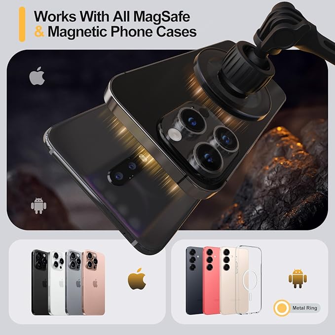 Aukee Phone Mount for Tesla Model 3 and Model Y, Easy Installation andFoldable 360° Adjustable Strongest Magnet Power Tesla Phone Holder Fit for All MagSafe iPhone and Phone with Metal Ring, 1PCS