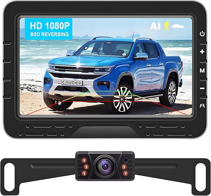 Backup Camera HD 1080P Wired Easy Setup Plug-Play Rear View License Plate Bracket Camera Motion Detection IP69 Waterproof - 4.3 inch Monitor Full Color Clear Night Vision Camere for Car Truck SUV RV